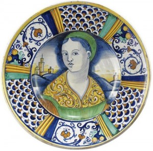 Italian Majolica dish with female bust motif