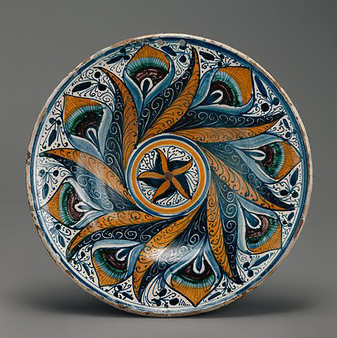 Peacock-Pattern-Dish-(Piatto)--Italian,-possibly-Faenza,-1470---1500