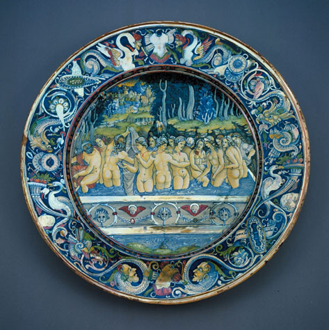 Francesco Xanto Avelli da Rovigo majolica plate with women bathing