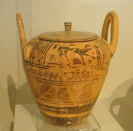 egyptian-late-geometric-jar-437x433 Boeotian Late Geometric pyxis with depiction of a lion-fighter