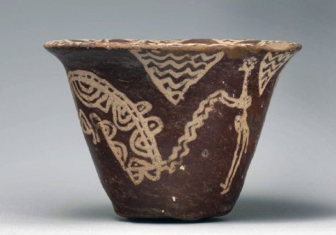 Bowl with scene of a man hunting a hippopotami-Late Naqada-I–-early Naqada-II