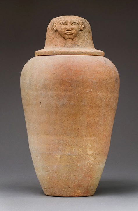 egyptian-canopic-jar-475x722 Canopic Jar with an Image Representing the Hieroglyph for Face Period New Kingdom Dynasty-18