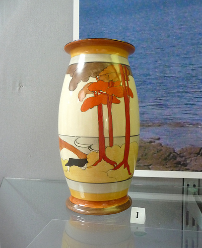 Bizarre Ware Coral Firs vase Art Deco by Clarice Cliff