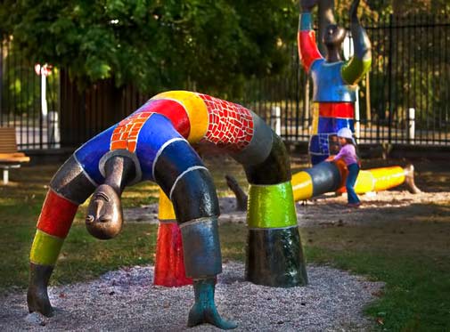 Dancers-in-Hradec-Kralove - playground dancer structures in mixed primary colours