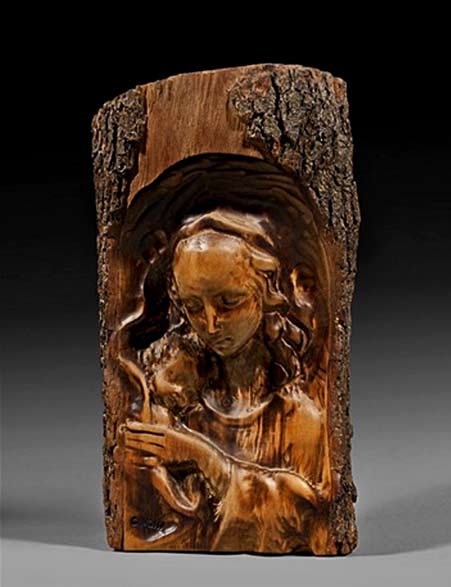 Gustav-Adolf-Mossa---Oak-relief Mary and Jesus