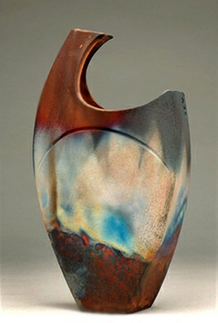 shaun-hall-raku vessel with asymmetrical shape