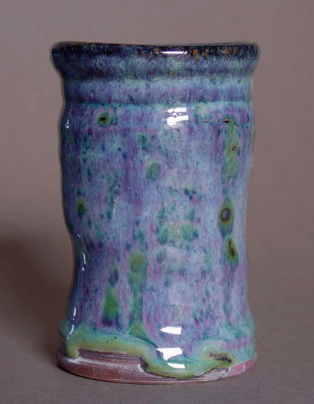 lavender and green colour glaze pencil pot - David Fry