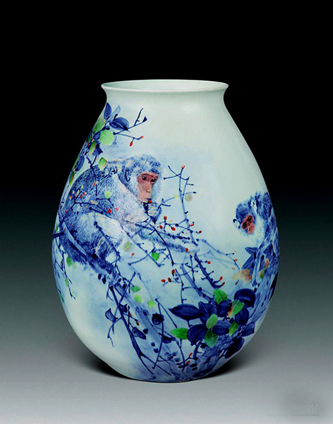 Porcelain vase Monkey Figure Peng-Jingqiang