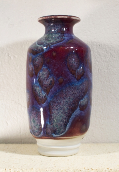 rich glazed vase in red and blue- David Fry
