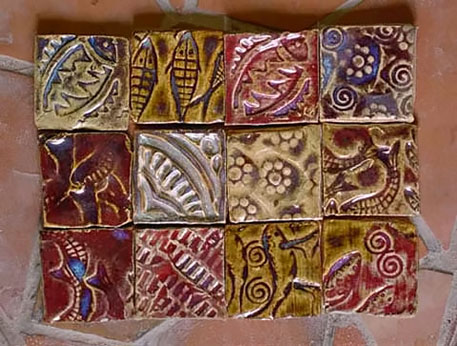Selection of stoneware tiles by David Fry