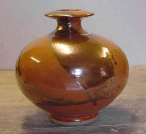David Fry vase gold and orange glaze 