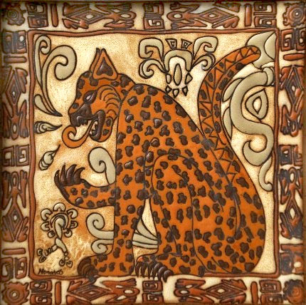 Orange cougar Aztec ceramic tile