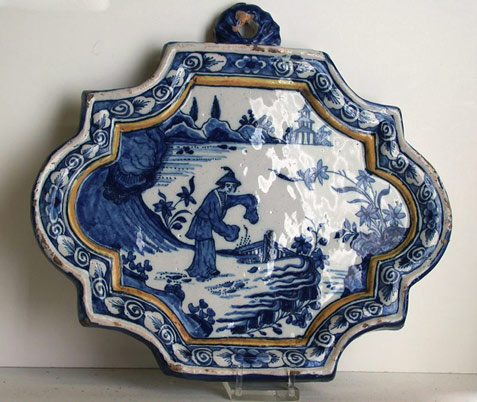 Eight sided blue and white tile - Dutch delft