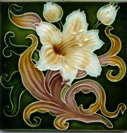 English Art Nouveau Hibiscus Majolica---1890-to-1910 White orchid flower