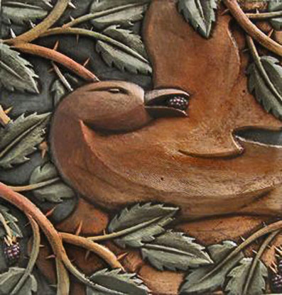 Bird-in-Thorns-relief ceramic tile by-Steve-Gardner