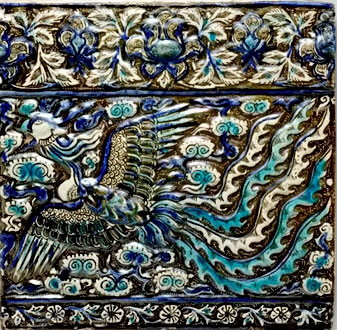 Iranian phoenix ceramic tile Fritware, overglaze luster-painted 