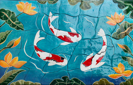 Susan Beere Ceramic Tile Koi mural