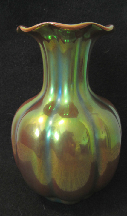 ZSOLNAY Pecs. Rare Fluted EOSIN Vase