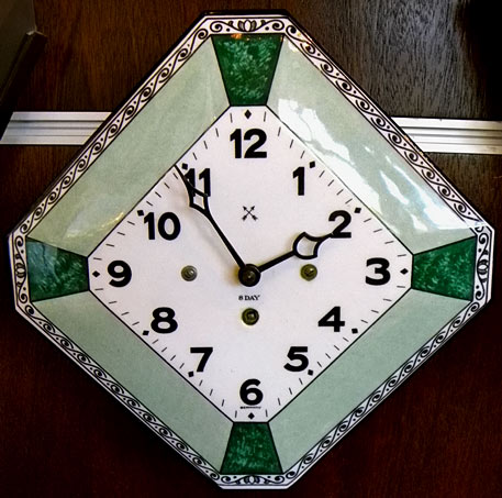 Classic German Art Deco Wall Clock in green and white 