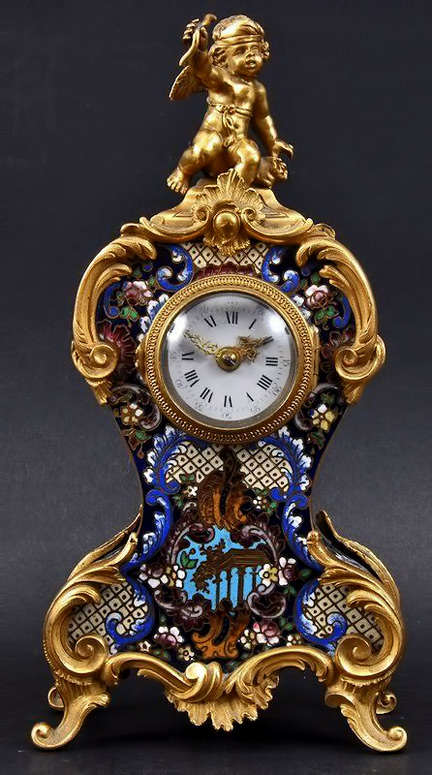 19TH-CENTURY-FRENCH-ORMOLU-AND-CHAMPLEVE-ENAMEL-Mantle clock