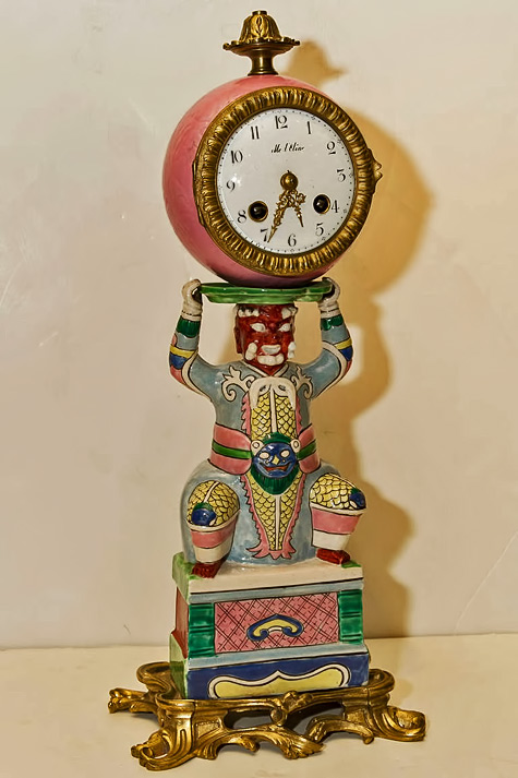 19th Century Chinoiserie Style Bronze and Porcelain Figural Clock