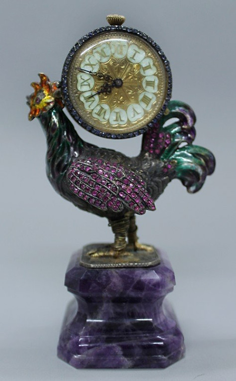 Austro Hungarian Jeweled Rooster Clock