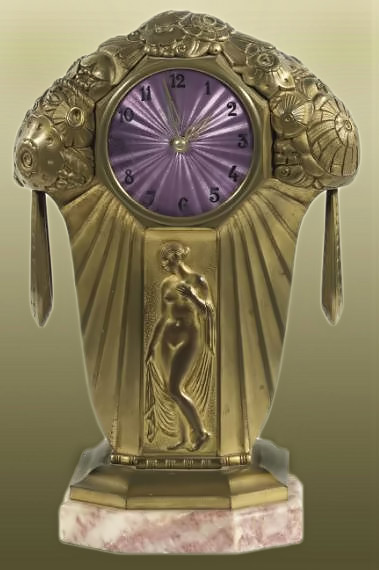 Brass Clock-with naked lady figure on face France - 1925