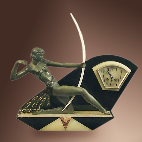 Diana the Huntress Sculpture, French Art Deco Clock, Garnitures France