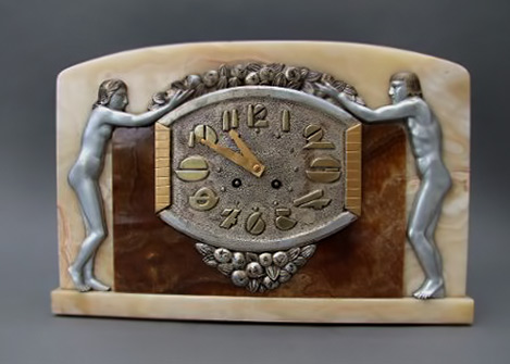 French bronze and onyx clock-with-two-dimensional-bronze-Adam an -Eve