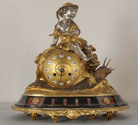  Bronze Mantel clock with Putti on Snail Marc Maison