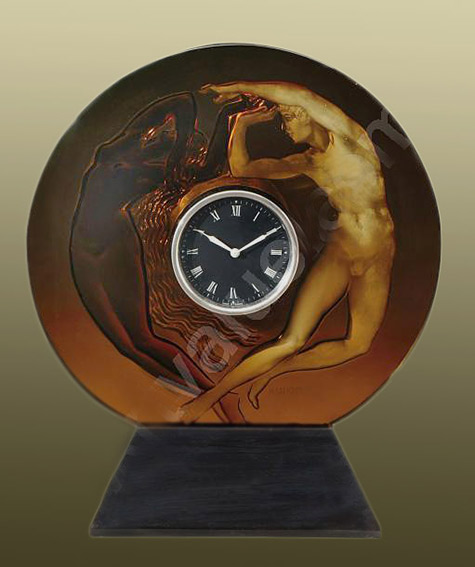 Rene Lalique galss clock with nude figures