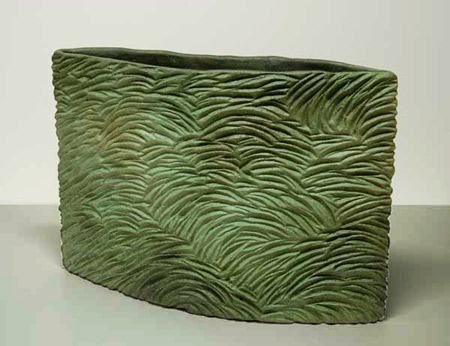 Textural green ceramic vase - Jeff Mincham