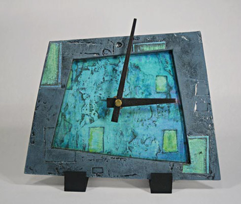 Mid century style Whimsical Slate Blue Clock by Eileen Young