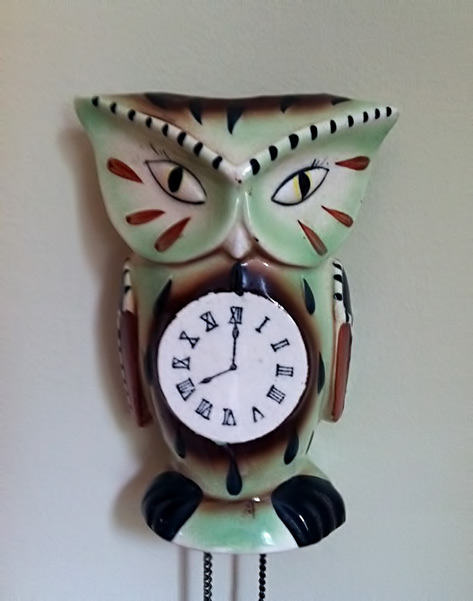Vintage Japanese ceramic owl cuckoo clock