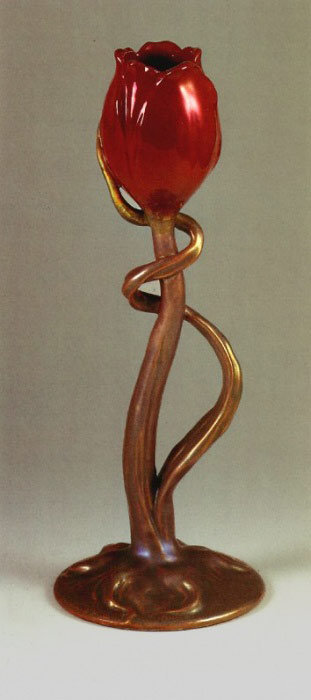 Zsolnay tulip sculpture with red flower