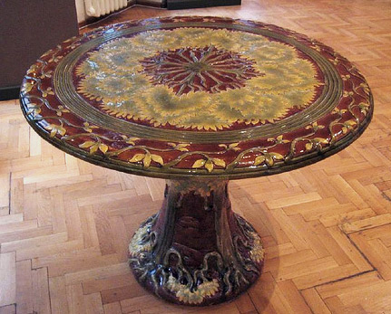 Zsolnay Ceramic Table with geometric botanical pattern