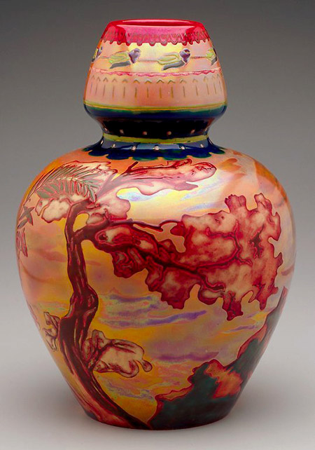 Zsolnay vase with red tree motif