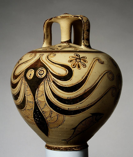 Terracotta stirrup jar with octopus