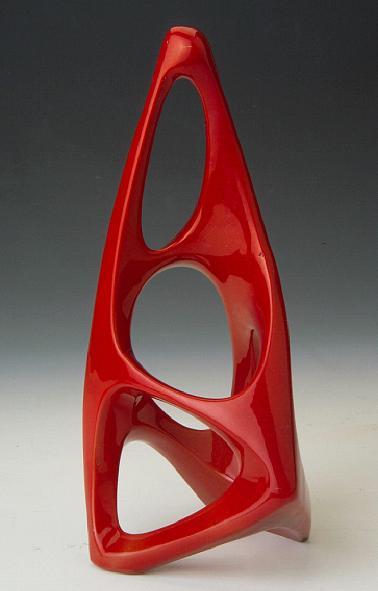 Red contemporary abstract sculpture by Zsolnay