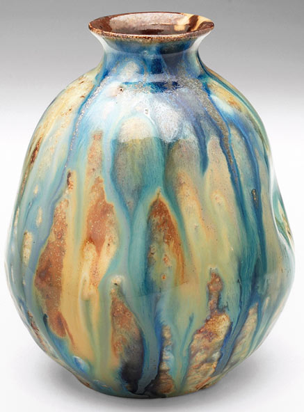 Roger Guerin vase, Belgian, gourd shape with indented sides.