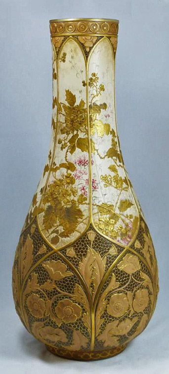 Royal-Doulton-porcelain-vase,-circa-1886---1902 Gold flower and leaf decoration
