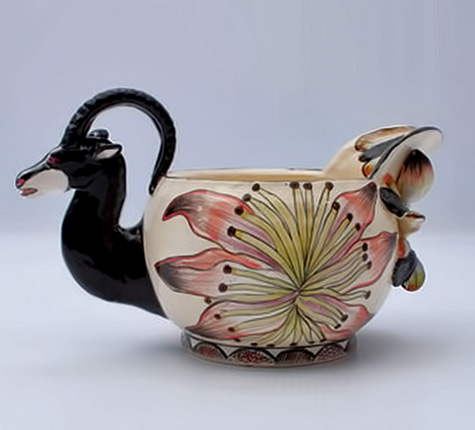 Vases---Jugs----Ardmore-Ceramic-Art---Sable-Jug large flower motif jug with sable habdle