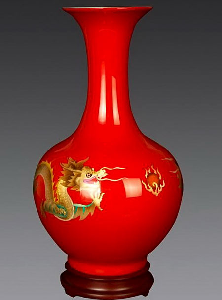 Red dragon vase