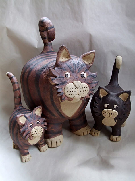 Three Ceramic Cats - Sue Jenkins