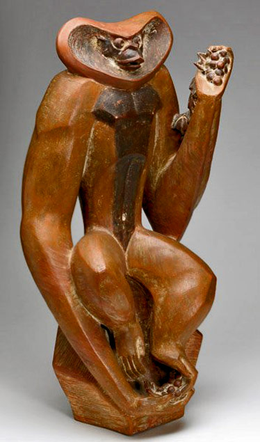 BETTY-DAVENPORT-FORD-Stoneware-sculpture,-Hooded-Gibbon,-1952