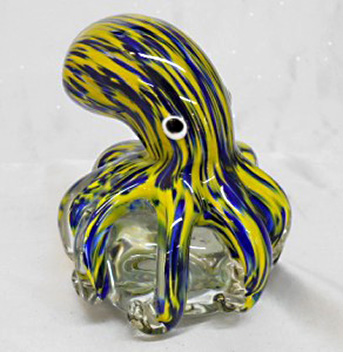 Glass Blue Yellow Octopus Paperweight
