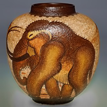 Boch Freres Wooly Mammoth-flat-sided-vase,-design..Humler-&-Nolan