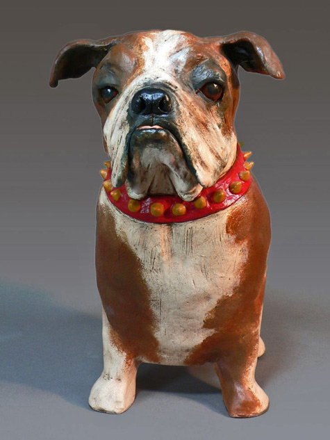 Bulldog ceramic dog sculpture by Cathy Meincer