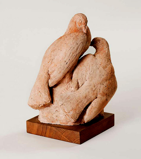 Terracotta Love Birds Sculpture SignedAMM - Maison Gerard