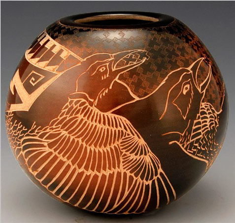 Jody Folwell spherical bowl with bird motif